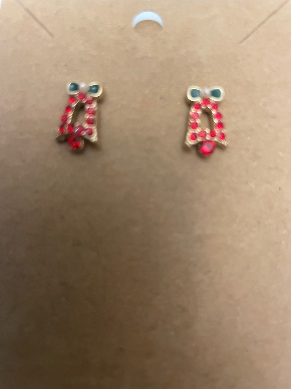 Gold Bow & Red Crystal Drop Stud Earrings - Unbranded